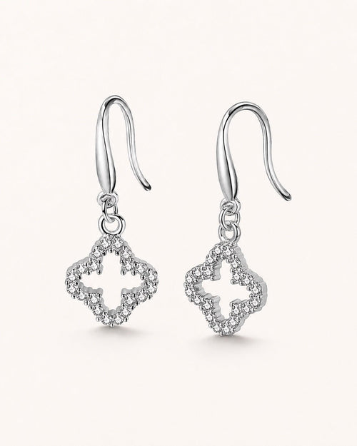 Silver Cubic Zirconia Clover Earrings CZ | Mini Drop Dangle - Sable & Red