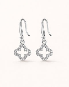 Silver Cubic Zirconia Clover Earrings CZ | Mini Drop Dangle - Sable & Red