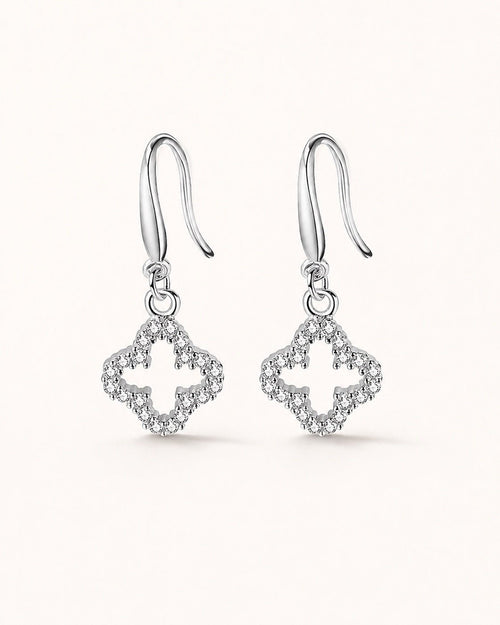 Silver Cubic Zirconia Clover Earrings CZ | Mini Drop Dangle - Sable & Red