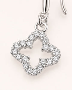 Silver Cubic Zirconia Clover Earrings CZ | Mini Drop Dangle - Sable & Red