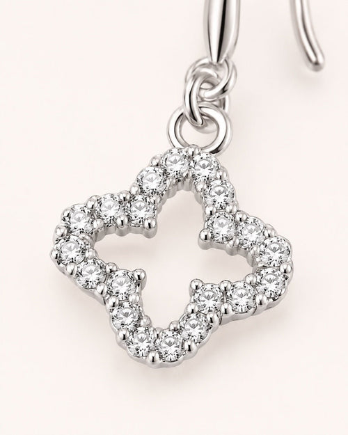 Silver Cubic Zirconia Clover Earrings CZ | Mini Drop Dangle - Sable & Red