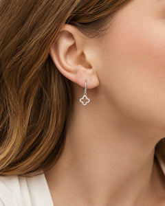 Silver Cubic Zirconia Clover Earrings CZ | Mini Drop Dangle - Sable & Red