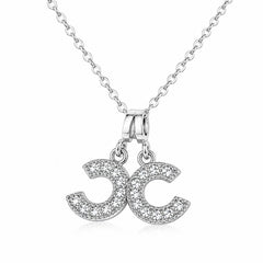 Silver Double CC Crystal Pendant Necklace 18” Chain - Sable & Red