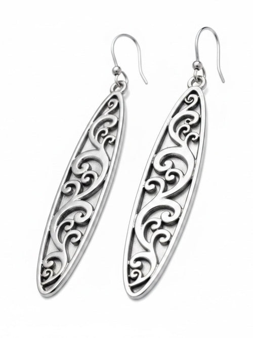 Silver Filigree Drop Earrings Openwork Scroll Design 2.17in - Sable & Red