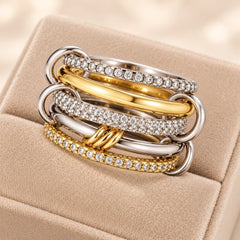 Silver Gold Diamond Stackable Multi Ring Set of 5 Rings • Statement • Fidget Lux - Sable & Red