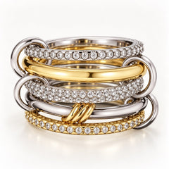 Silver Gold Diamond Stackable Multi Ring Set of 5 Rings • Statement • Fidget Lux - Sable & Red