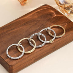 Silver Gold Diamond Stackable Multi Ring Set of 5 Rings • Statement • Fidget Lux - Sable & Red