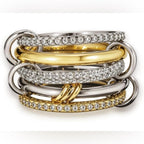 Silver Gold Diamond Stackable Multi Ring Set of 5 Rings • Statement • Fidget Lux - Sable & Red