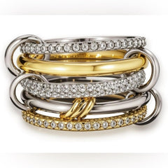 Silver Gold Diamond Stackable Multi Ring Set of 5 Rings • Statement • Fidget Lux - Sable & Red