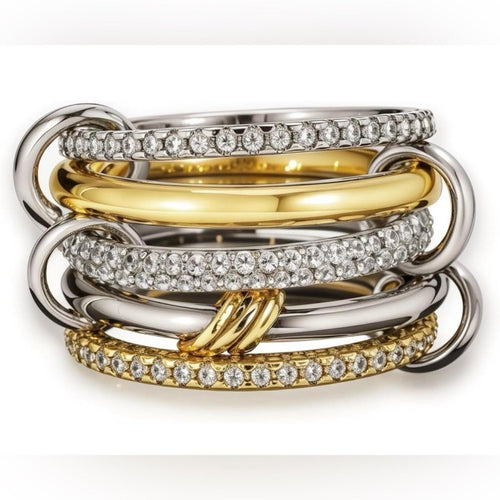 Silver Gold Diamond Stackable Multi Ring Set of 5 Rings • Statement • Fidget Lux - Sable & Red