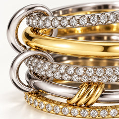 Silver Gold Diamond Stackable Multi Ring Set of 5 Rings • Statement • Fidget Lux - Sable & Red