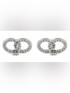 Silver Interlocking Circle Zirconia Stud Earrings - Sable & Red