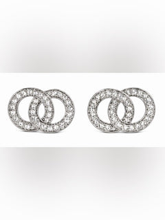 Silver Interlocking Circle Zirconia Stud Earrings - Sable & Red