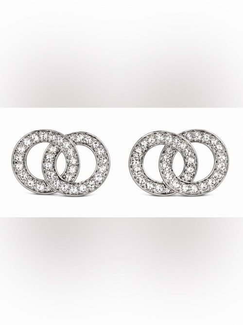 Silver Interlocking Circle Zirconia Stud Earrings - Sable & Red