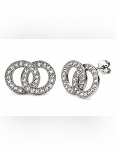 Silver Interlocking Circle Zirconia Stud Earrings - Sable & Red