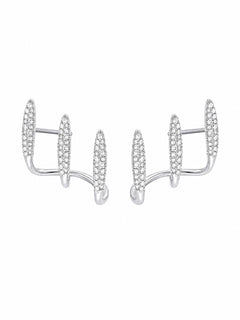 Silver Pave Crystal Triple Bar Ear Climber Stud Earrings 925 Sterling Silver - Sable & Red