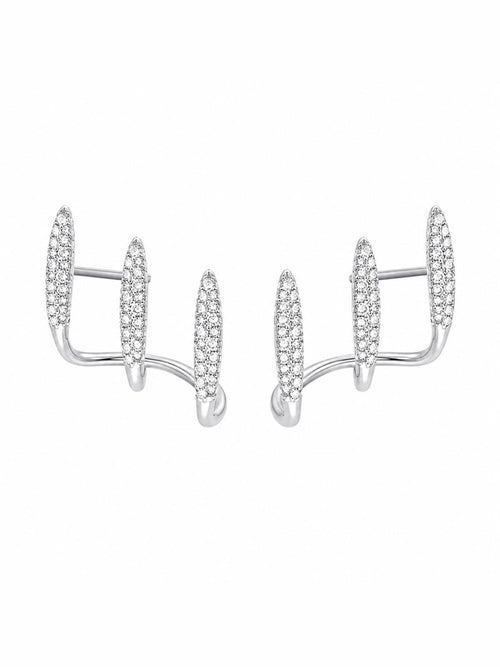Silver Pave Crystal Triple Bar Ear Climber Stud Earrings 925 Sterling Silver - Sable & Red