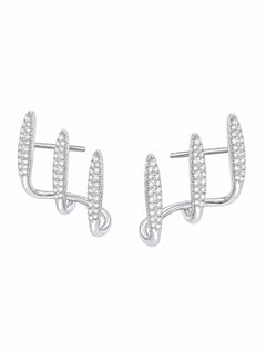 Silver Pave Crystal Triple Bar Ear Climber Stud Earrings 925 Sterling Silver - Sable & Red