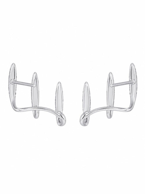 Silver Pave Crystal Triple Bar Ear Climber Stud Earrings 925 Sterling Silver - Sable & Red
