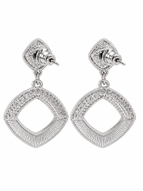 Silver Pearl Rhinestone Geometric Enamel Drop Earrings - Sable & Red