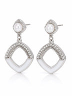 Silver Pearl Rhinestone Geometric Enamel Drop Earrings - Sable & Red