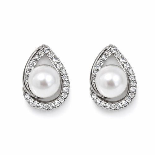 Silver Pearl Teardrop Rhinestone Clip-On Earring NEW - Sable & Red