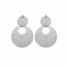 Silver Textured Circle Drop Statement Earrings - Sable & Red