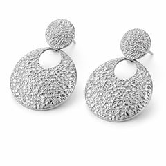 Silver Textured Circle Drop Statement Earrings - Sable & Red