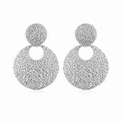 Silver Textured Circle Drop Statement Earrings - Sable & Red
