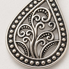 Silver-Tone Filigree Teardrop Earrings – The Isadora - Sable & Red