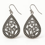 Silver-Tone Filigree Teardrop Earrings – The Isadora - Sable & Red