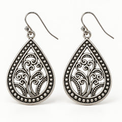 Silver-Tone Filigree Teardrop Earrings – The Isadora - Sable & Red