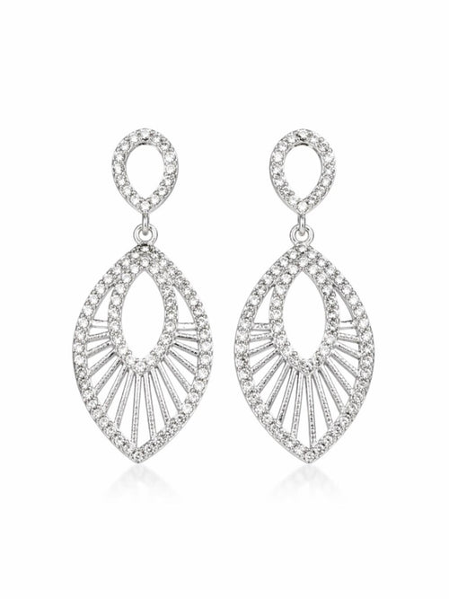 Silver Zirconia Openwork Teardrop Dangle Earrings NEW - Sable & Red