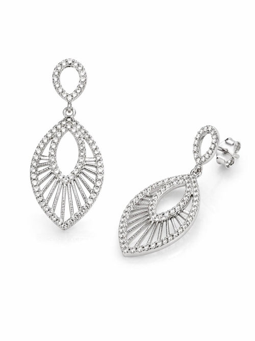 Silver Zirconia Openwork Teardrop Dangle Earrings NEW - Sable & Red