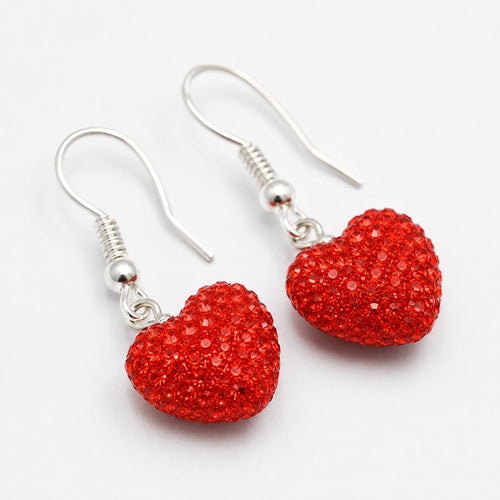 Sparkling Red Heart Sterling Silver Dangle Earrings - Sable & Red