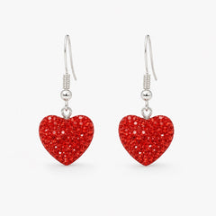 Sparkling Red Heart Sterling Silver Dangle Earrings - Sable & Red