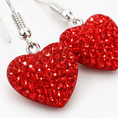 Sparkling Red Heart Sterling Silver Dangle Earrings - Sable & Red