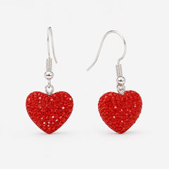 Sparkling Red Heart Sterling Silver Dangle Earrings - Sable & Red