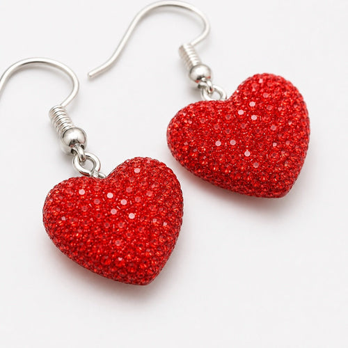 Sparkling Red Heart Sterling Silver Dangle Earrings - Sable & Red