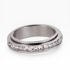 Spinner Fidget Ring in 18k White Gold over Silver Crystal Band Rotating • Size 7 - Sable & Red