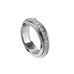 Spinner Fidget Ring in 18k White Gold over Silver Crystal Band Rotating • Size 7 - Sable & Red