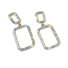 Square Pearl and Crystal Drop Earrings - Sable & Red