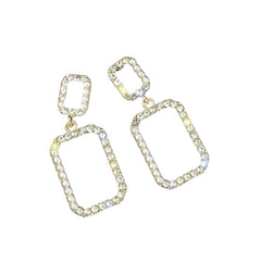 Square Pearl and Crystal Drop Earrings - Sable & Red