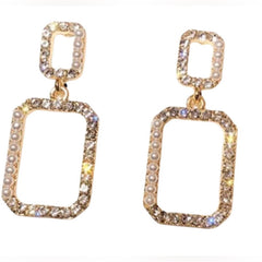 Square Pearl and Crystal Drop Earrings - Sable & Red