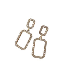 Square Pearl and Crystal Drop Earrings - Sable & Red