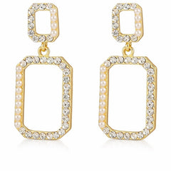 Square Pearl and Crystal Drop Earrings - Sable & Red