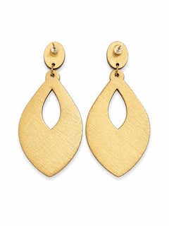 Statement Wooden Teardrop Cutout Earrings – Pink Marble Design - Sable & Red