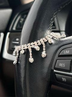 Steering Wheel Charm Crystal Crown Accents Car Accessory - Sable & Red