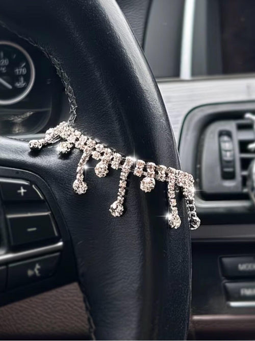 Steering Wheel Charm Crystal Crown Accents Car Accessory - Sable & Red