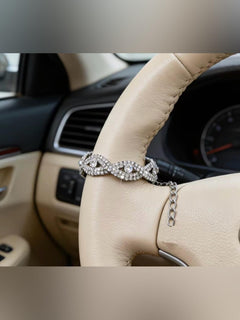 Steering Wheel Charm Crystal Eye-Shaped Accents Car Accessory - Sable & Red